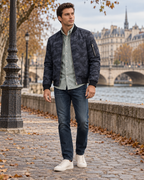 Wesley Veste bomber homme en polyester léger imprimé camouflage avec col et bas côtelés