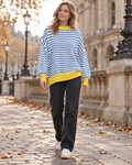 Eliana - Pull rayé femme à manches chauve-souris, maille souple et finitions contrastées