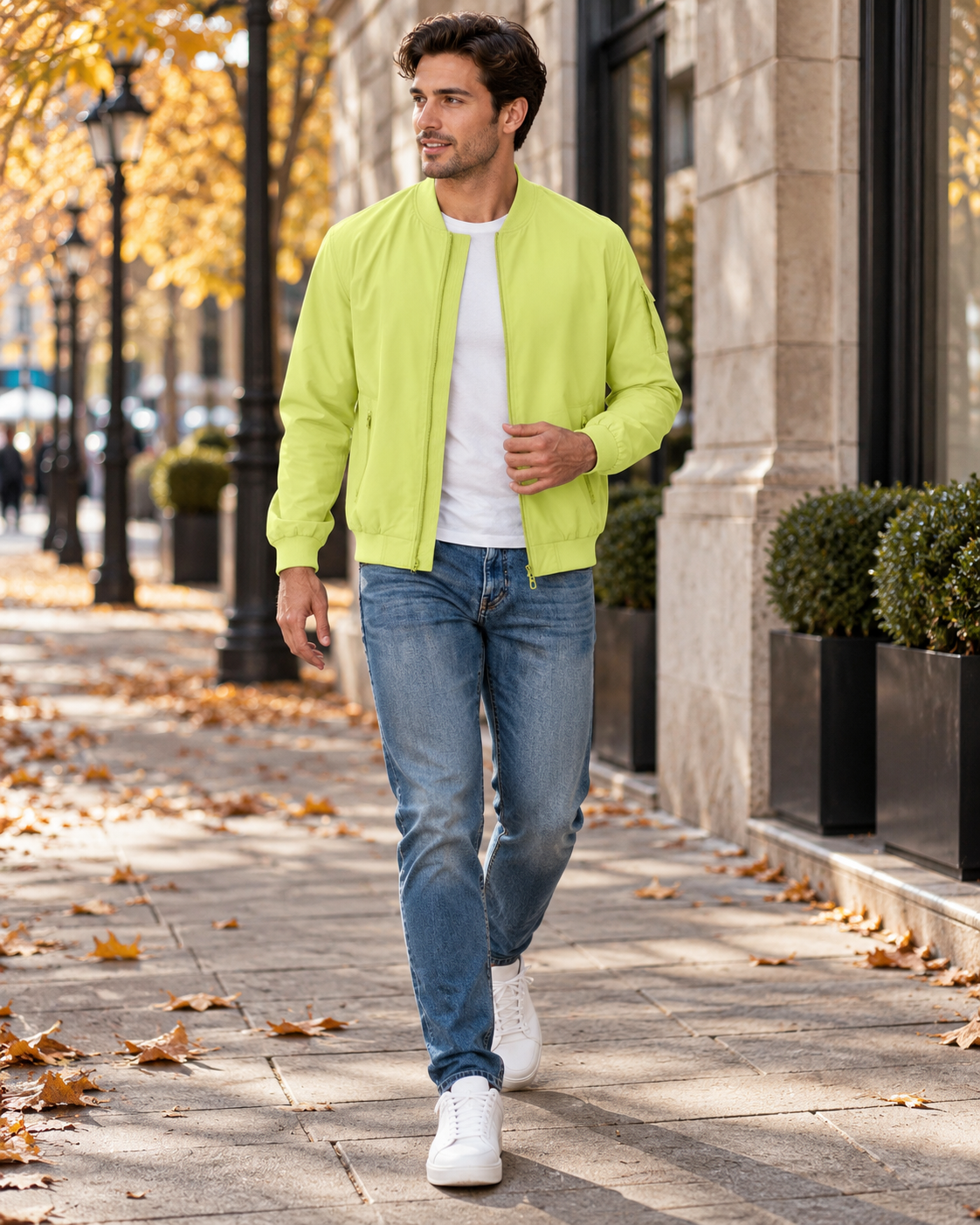 Renzo Veste bomber homme légère résistante au vent avec col côtelé et poches zippées