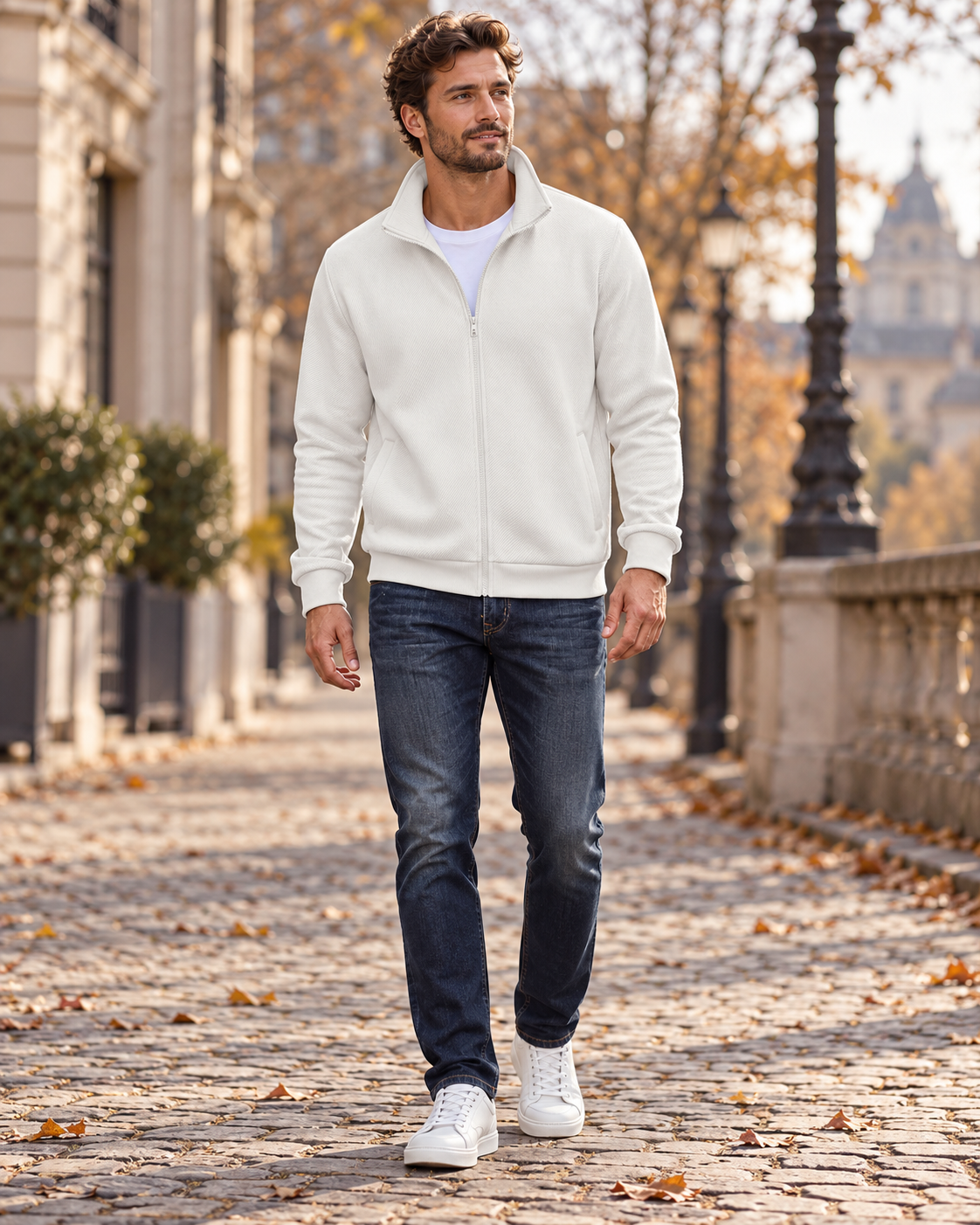 Bryan - Sweat pour homme à col modulable, maille effet sergé et fermeture zippée