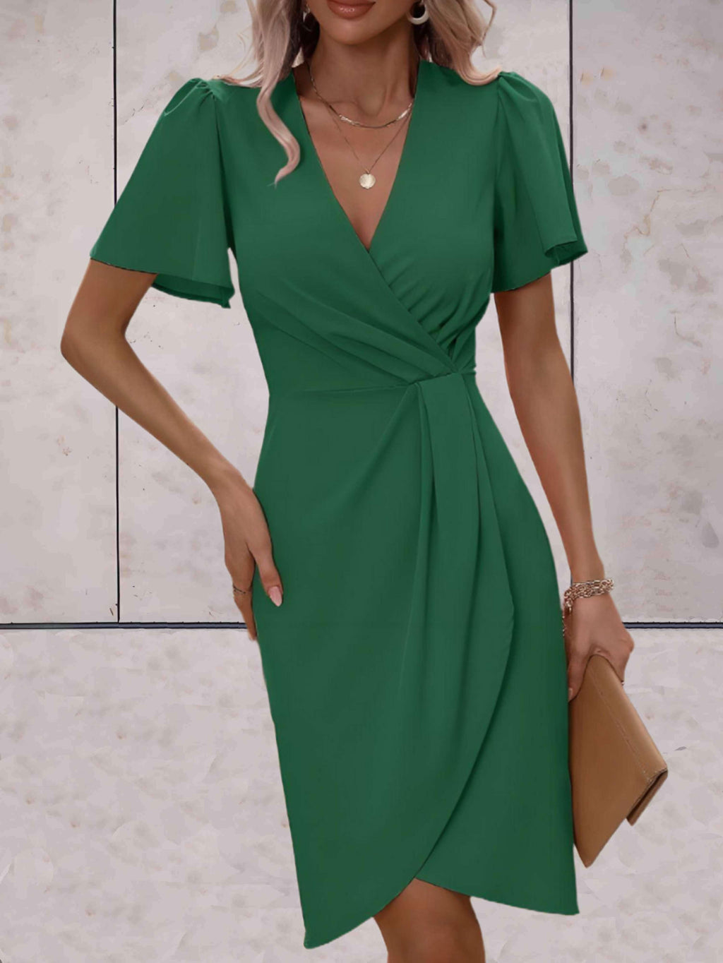 Evadne Women's Wrap Dress – Elegant Cross-Over Dress with V-Neck and Adjustable Fit