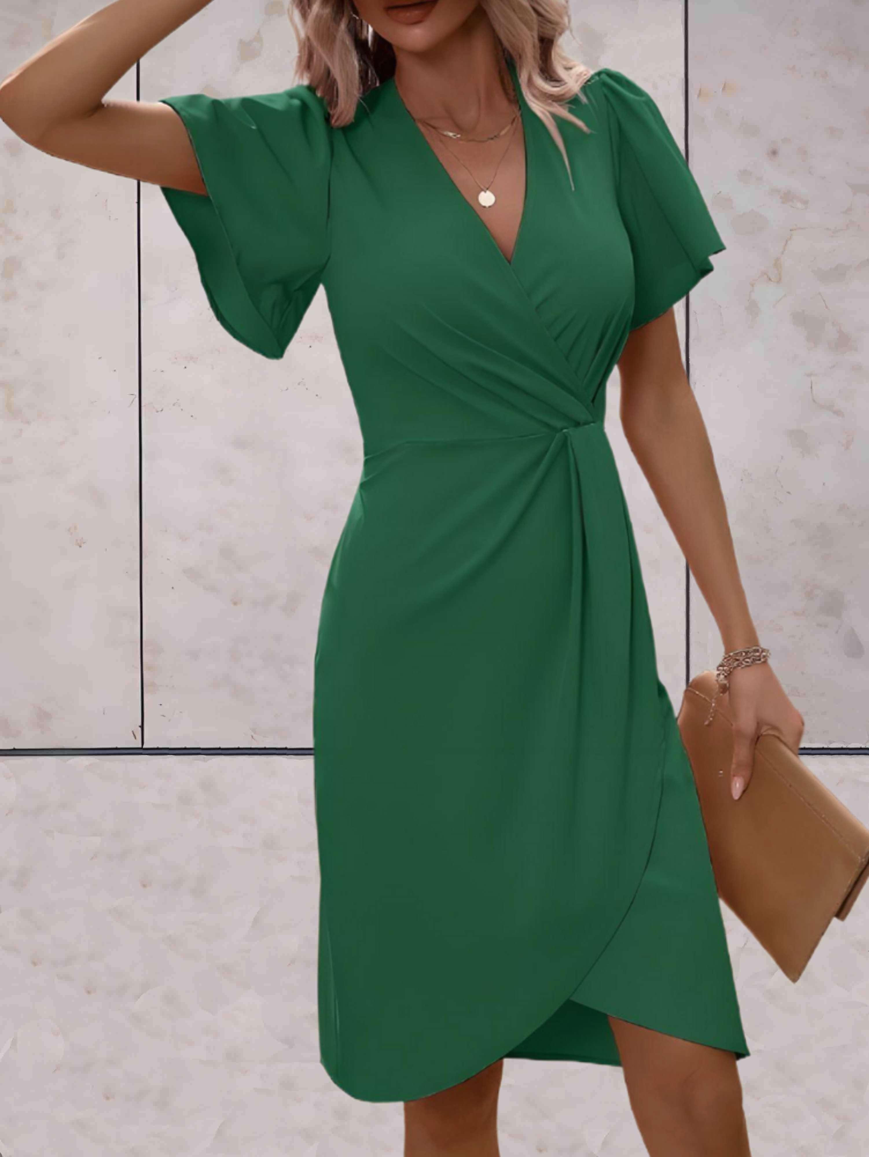 Evadne Women's Wrap Dress – Elegant Cross-Over Dress with V-Neck and Adjustable Fit