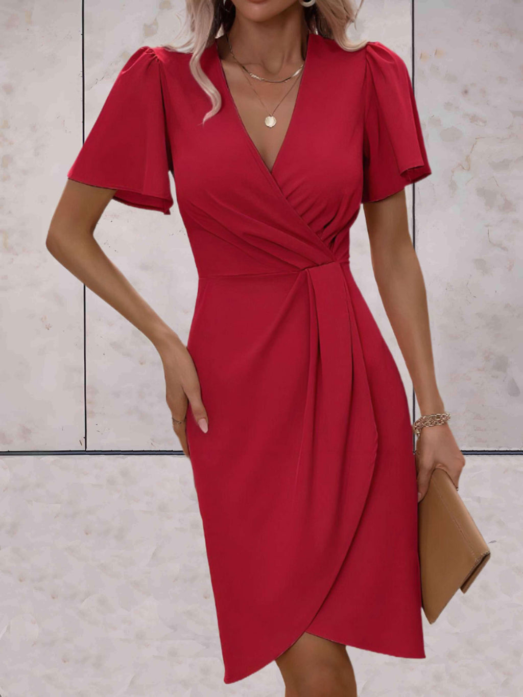 Evadne Women's Wrap Dress – Elegant Cross-Over Dress with V-Neck and Adjustable Fit