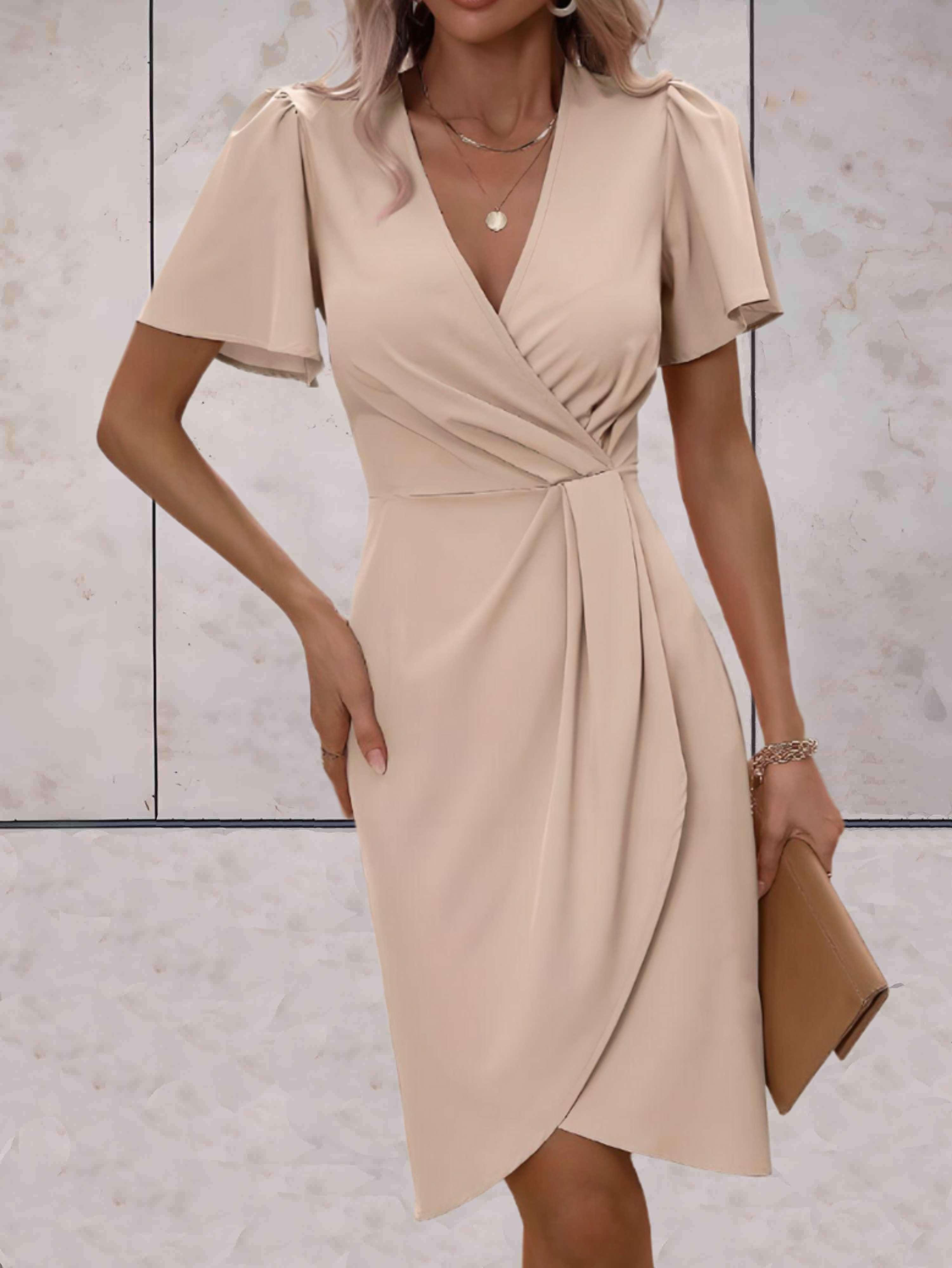 Evadne Women's Wrap Dress – Elegant Cross-Over Dress with V-Neck and Adjustable Fit