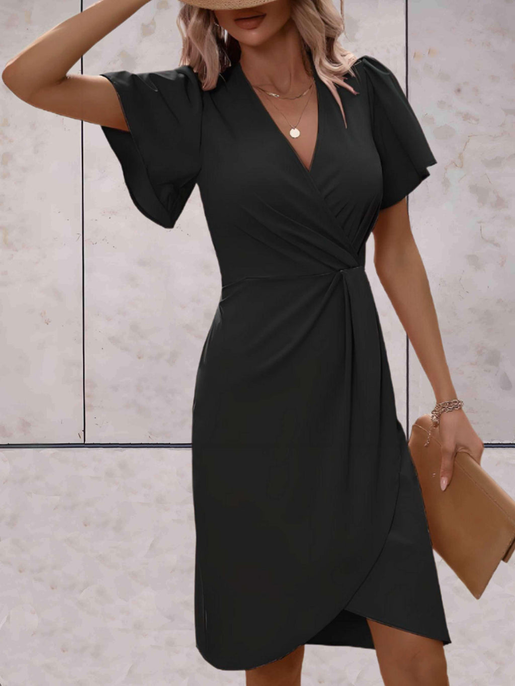 Evadne Women's Wrap Dress – Elegant Cross-Over Dress with V-Neck and Adjustable Fit