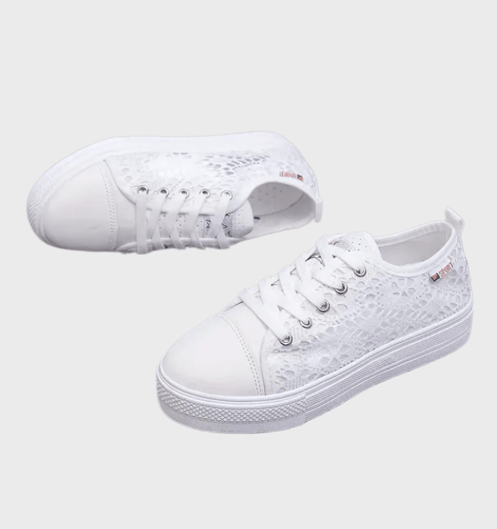 Noémie Women's Trainers – White Lace-Up Sneakers, Breathable & Non-Slip Sole