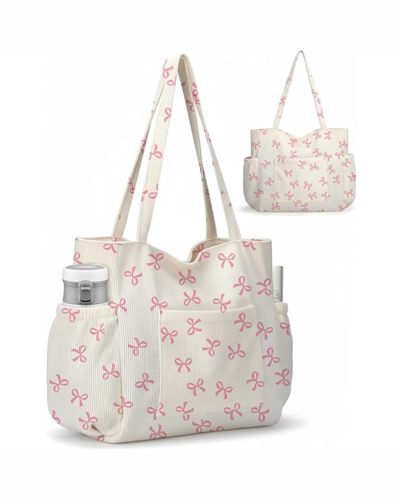 Hadley Sac Cabas Femme – Grand Shopper en Velours Côtelé Fleuri avec Multiples Poches