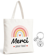 Kinsley Sac Cabas Femme – Tote Bag Imprimé Arc-en-Ciel avec Porte-Clés Cœur en Coton