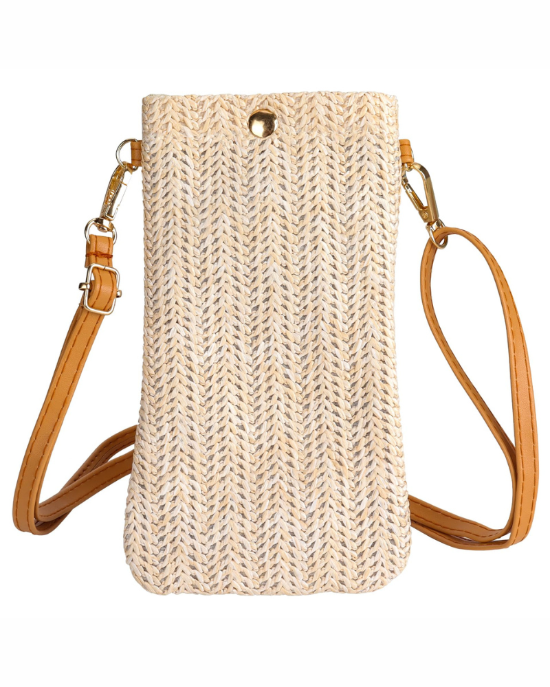 Marlow Pochette para teléfono de mujer – Bolso bandolera de paja con cierre magnético ajustable