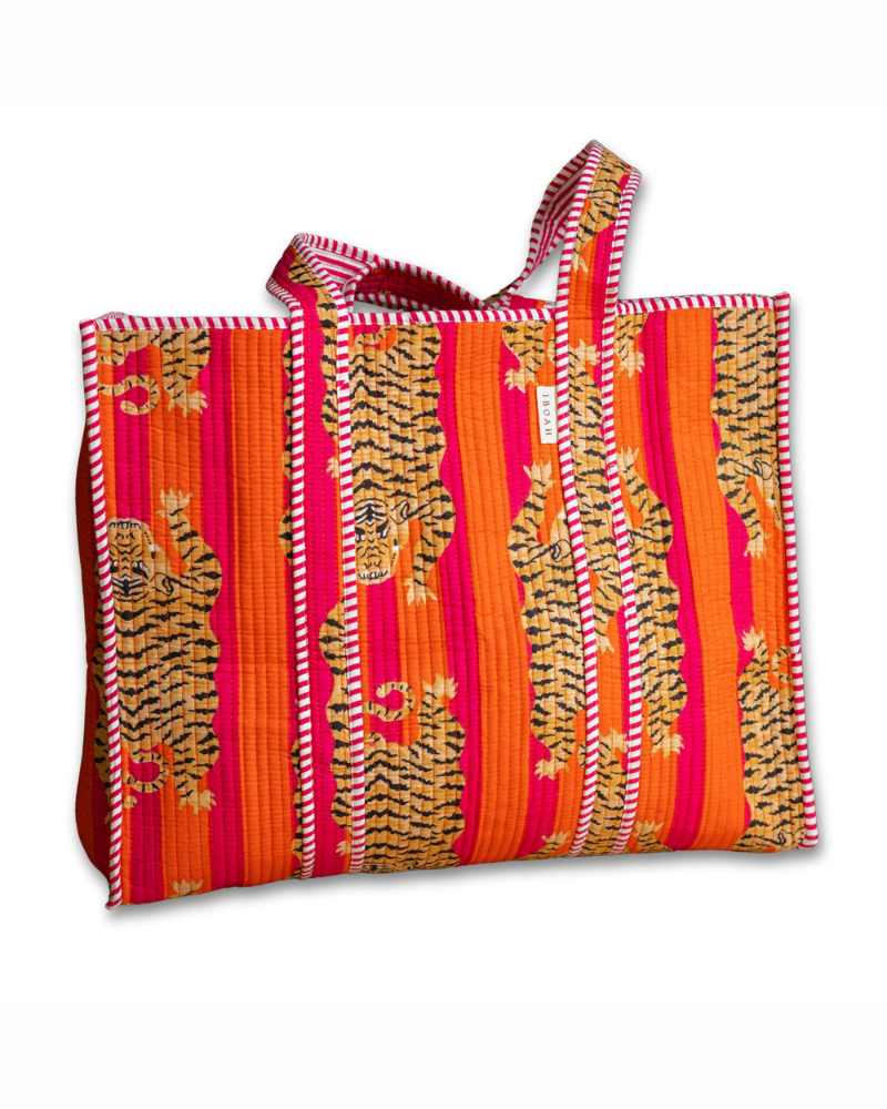 Borsa Cabas Blythe Donna – Grande Tote Bag Stampato Tigre in Cotone con Tasca Interna