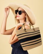 Avery Sac Cabas Femme – Grand Sac Tressé en Coton avec Anses en Bambou Grande Capacité