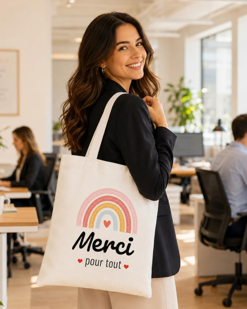 Kinsley Sac Cabas Femme – Tote Bag Imprimé Arc-en-Ciel avec Porte-Clés Cœur en Coton