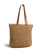 Reese Sac Cabas Femme – Sac en Paille avec Fermeture Éclair Bandoulière et Poche Intérieure