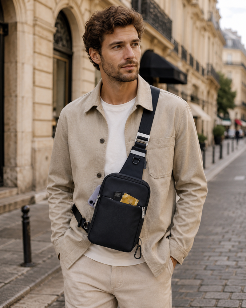 Maddox Borsa a tracolla da uomo – Borsa a petto multitasche in nylon reversibile
