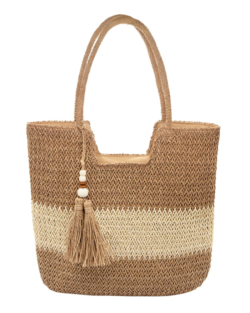 Abigail Borsa a Mano Donna – Grande Borsa in Paglia Intrecciata Chiusura a Zip Tracolla