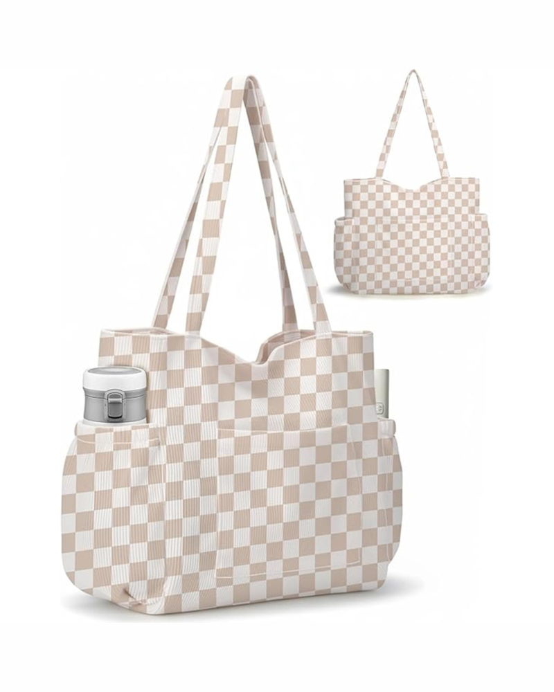 Hadley Sac Cabas Femme – Grand Shopper en Velours Côtelé Fleuri avec Multiples Poches