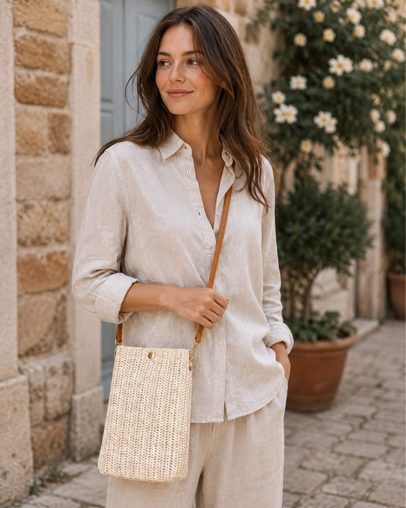 Marlow Pochette Porta Telefono da Donna – Borsa a Tracolla in Paglia con Chiusura Magnetica Regolabile