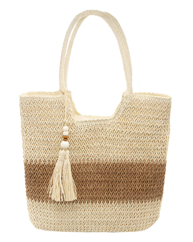 Abigail Borsa a Mano Donna – Grande Borsa in Paglia Intrecciata Chiusura a Zip Tracolla