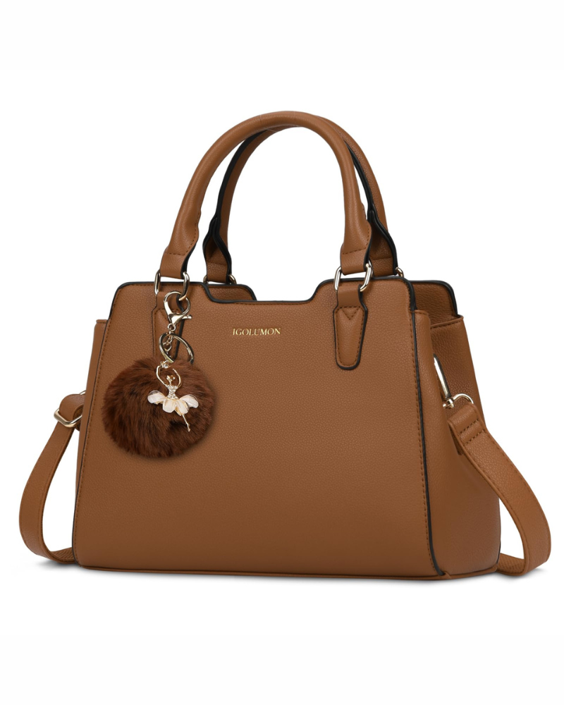Camille Borsa a mano da donna – Borsa in pelle PU con più tasche, tracolla regolabile e nappina
