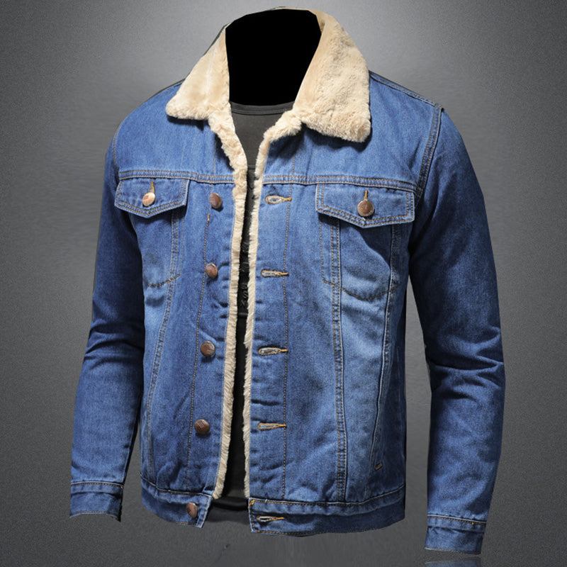 Ethan Veste en Denim Homme – Jean Doublé Chaud à Coupe Classique avec Fermeture à Boutons