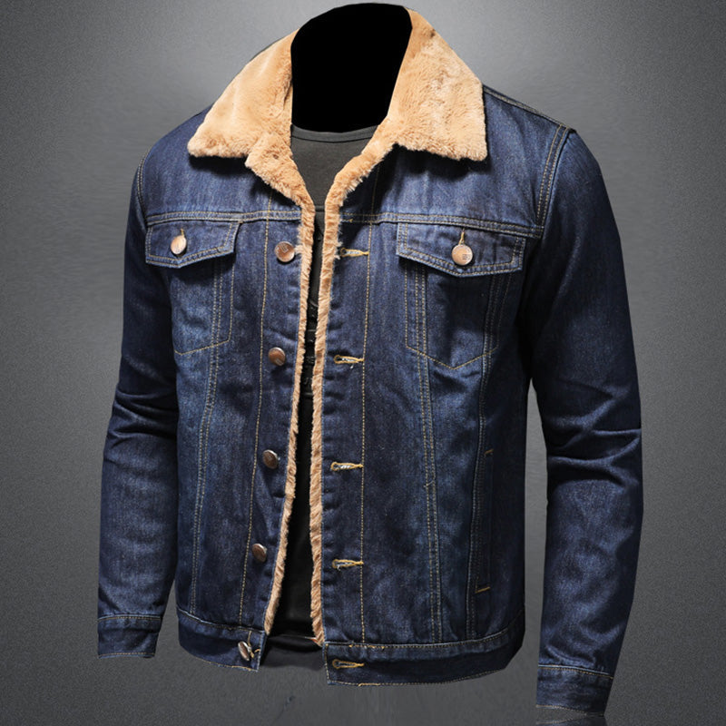 Ethan Men's Denim Jacket – Classic Fit Warm Lined Jean Jacket with Button Closure