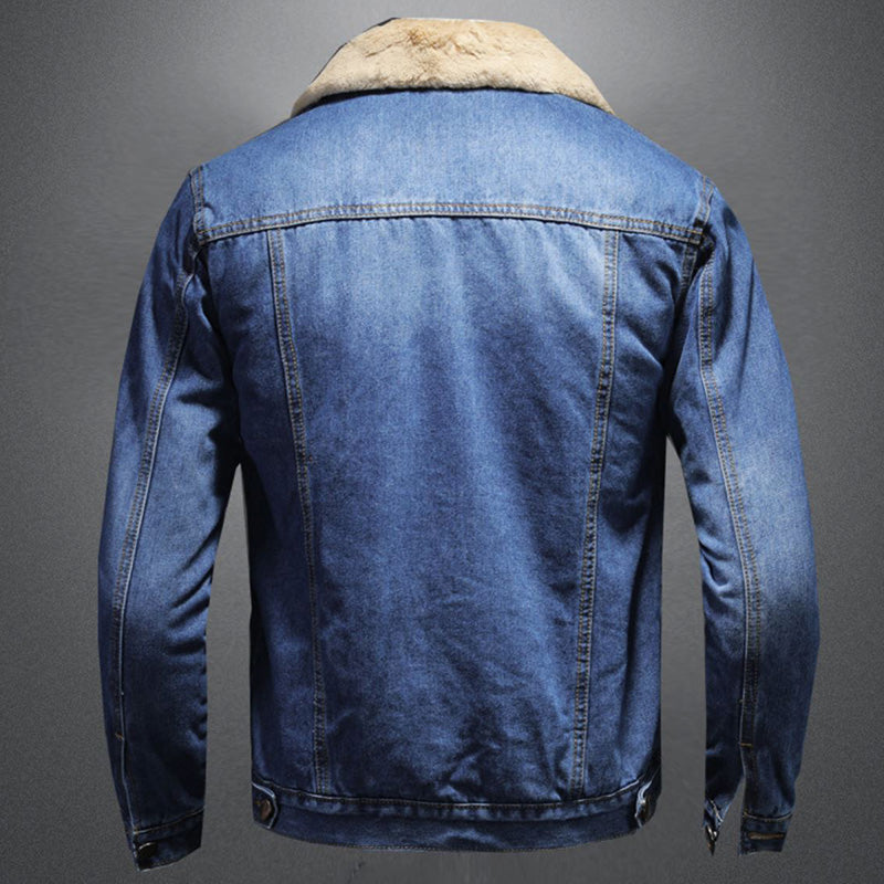 Ethan Men's Denim Jacket – Classic Fit Warm Lined Jean Jacket with Button Closure