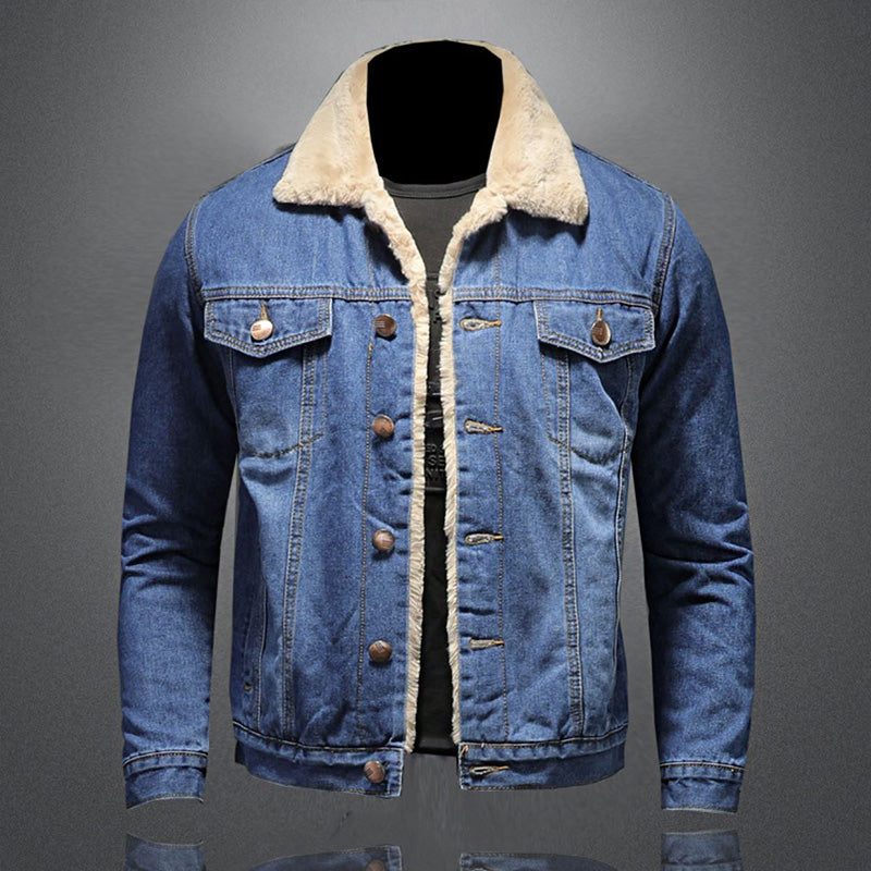 Ethan Men's Denim Jacket – Classic Fit Warm Lined Jean Jacket with Button Closure