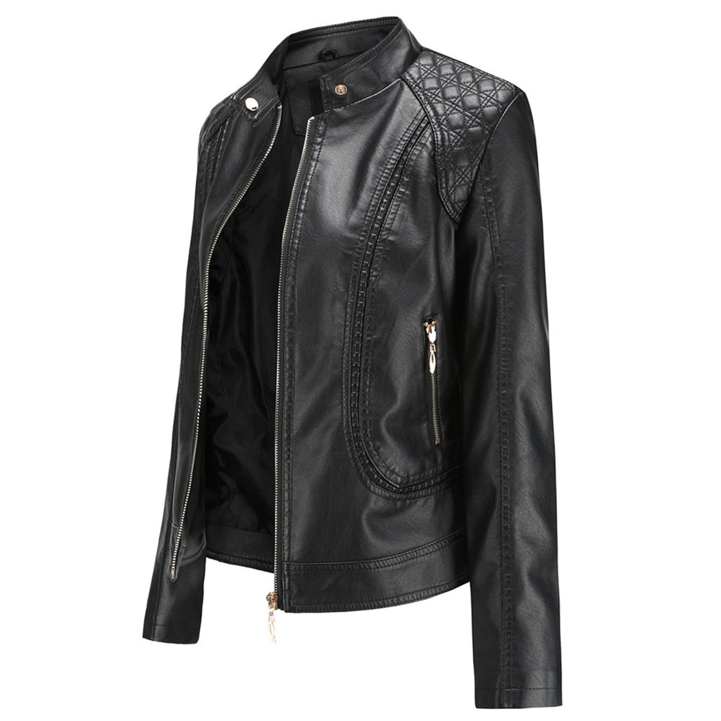 Avery Veste Femme en Cuir – Veste Élégante à Col Montant avec Fermeture Éclair & Style Intemporel
