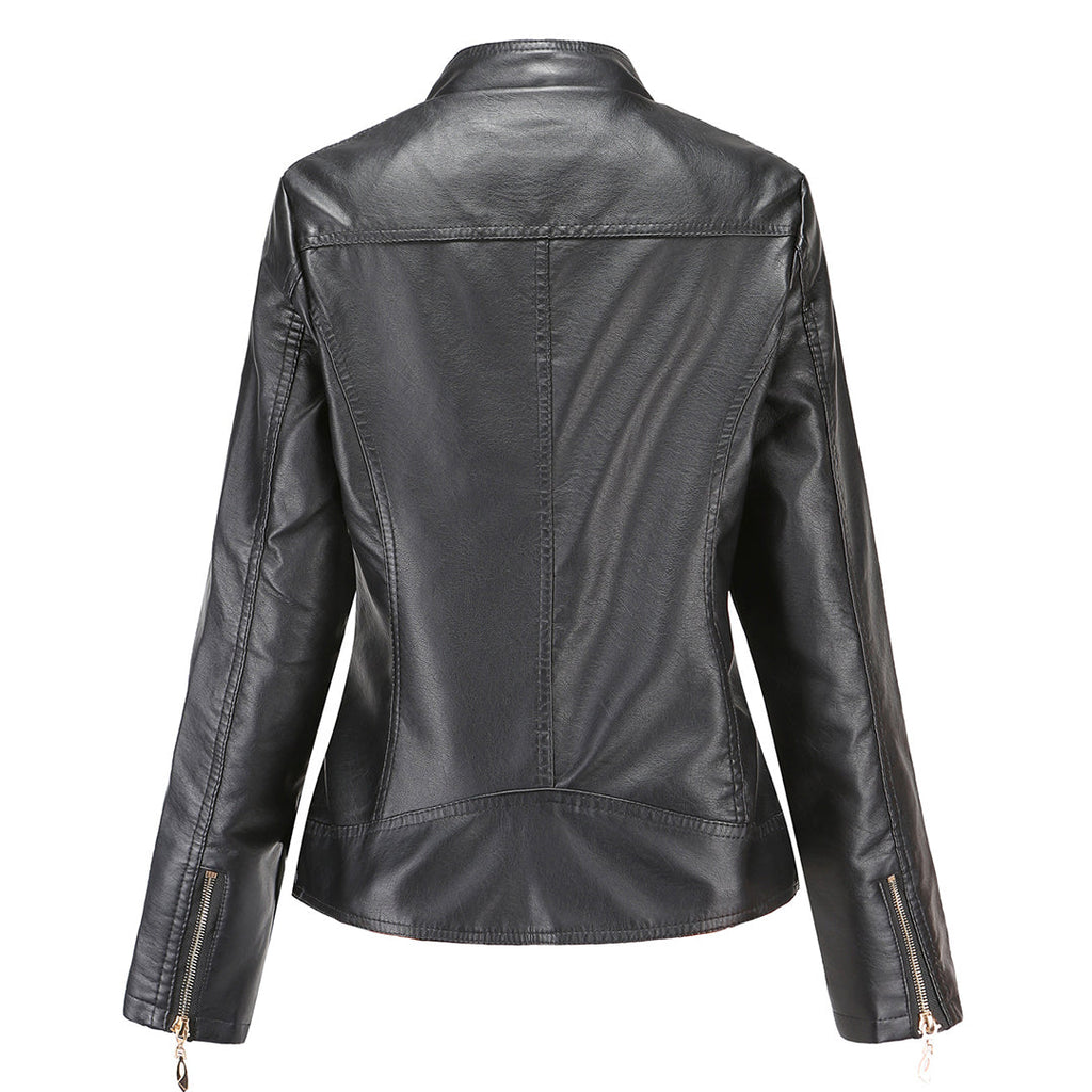 Avery Veste Femme en Cuir – Veste Élégante à Col Montant avec Fermeture Éclair & Style Intemporel