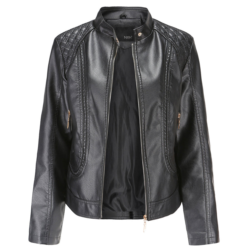 Avery Veste Femme en Cuir – Veste Élégante à Col Montant avec Fermeture Éclair & Style Intemporel