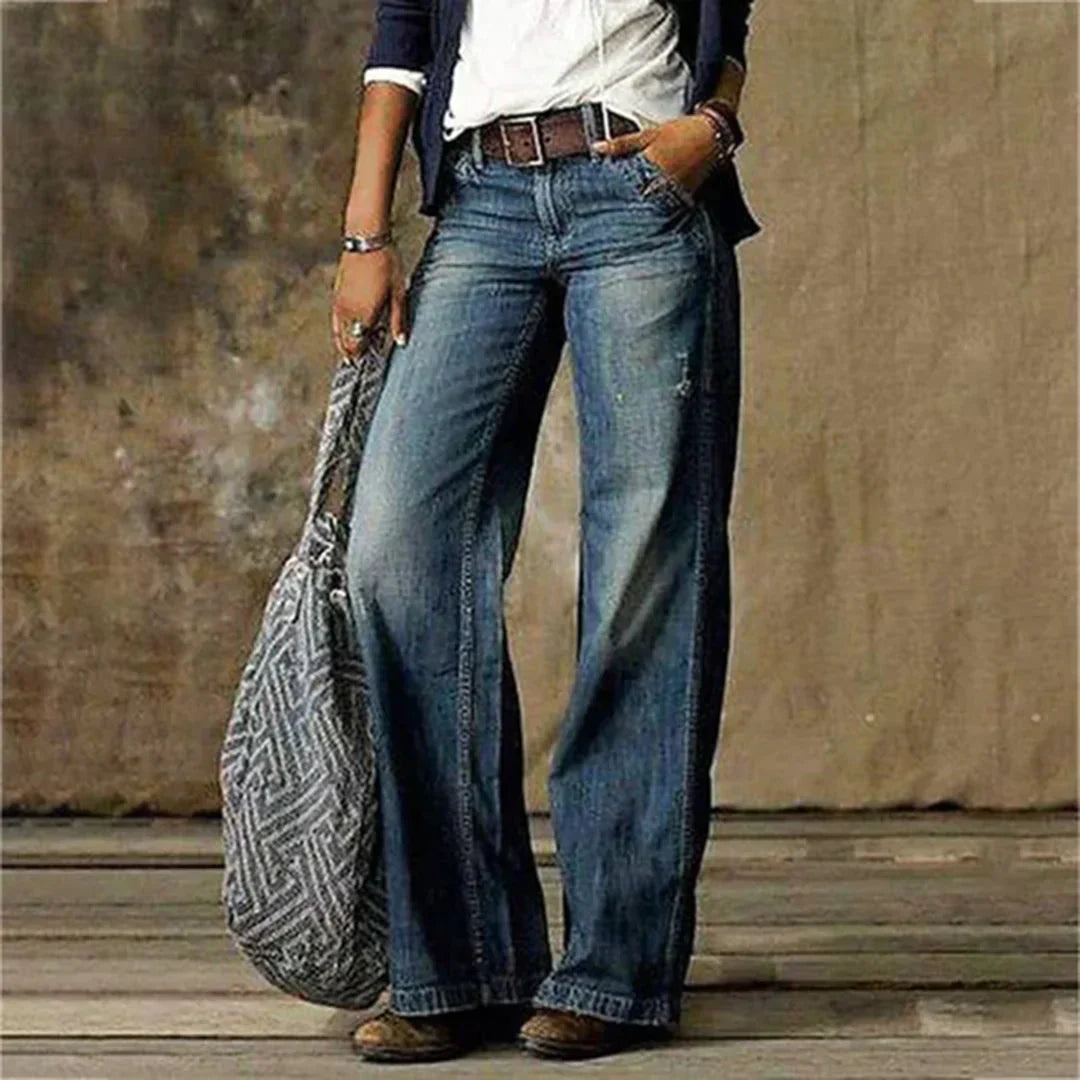 Harper Jean Taille Basse Femme – Jean Vintage Stretch à Jambe Large & Confort Quotidien