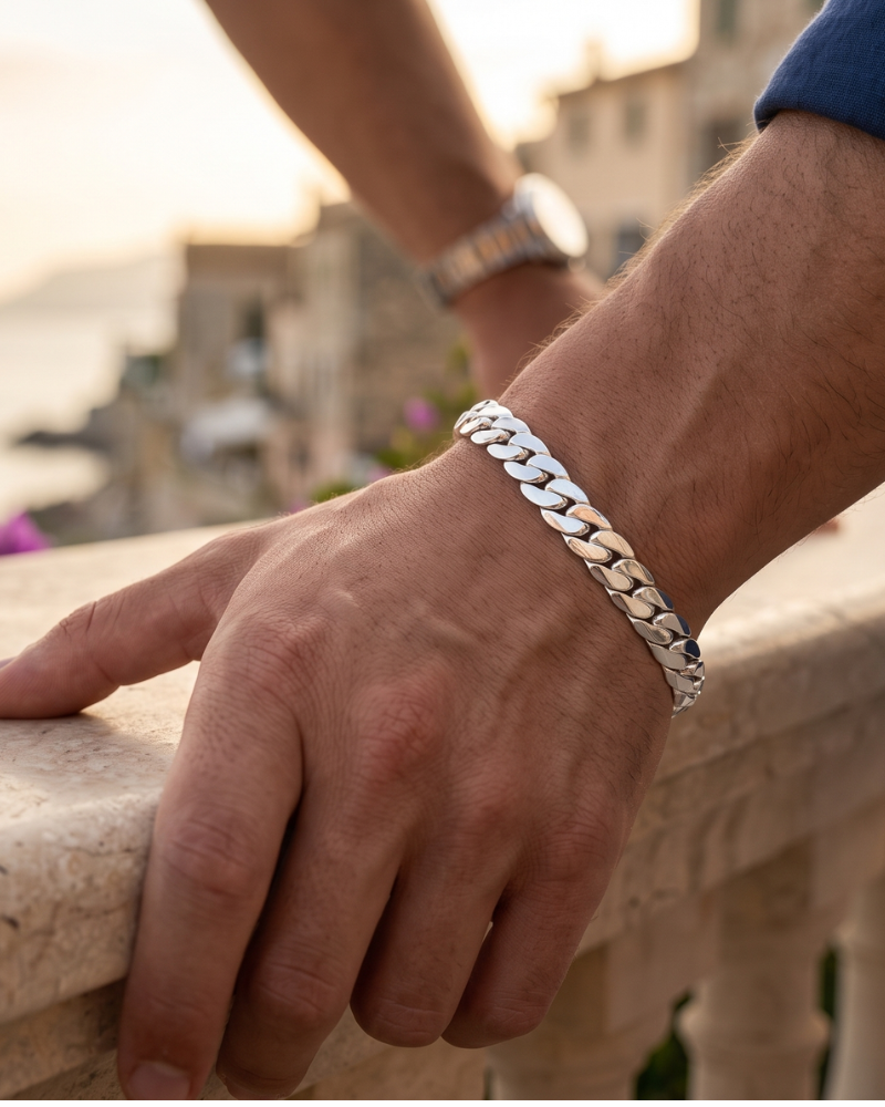 Nolan Bracelet Homme – Bracelet Chaîne Cubaine en Acier Inoxydable Style Classique