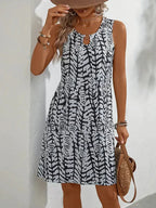Yselda Mini Vestido Mujer – Vestido de Verano sin Mangas con Estampado Elegante y Tejido Ligero Transpirable