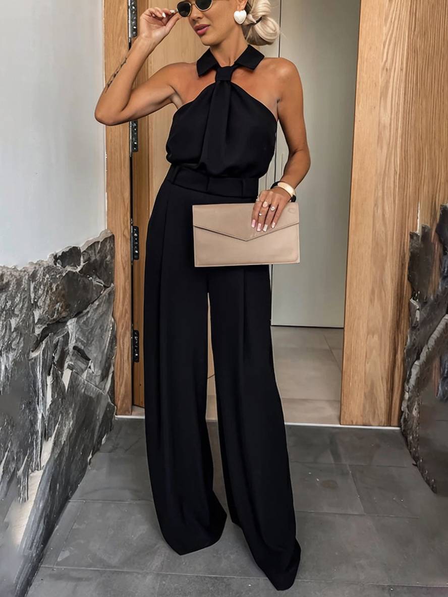 Maud Women's Jumpsuit – Loose Sleeveless Jumpsuit with Shirt Collar & Practical Pockets