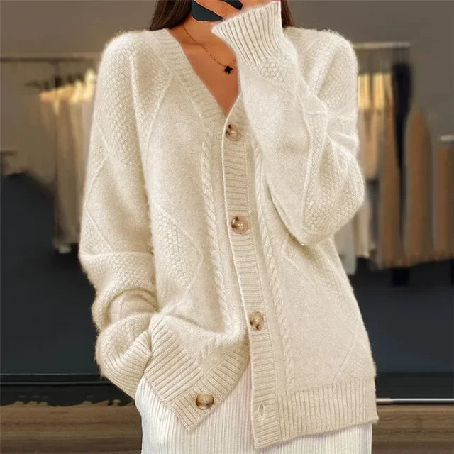 Evelyn Cardigan Femme en Cachemire – Gilet 100 % Cachemire Doux avec Boutons et Manches Longues