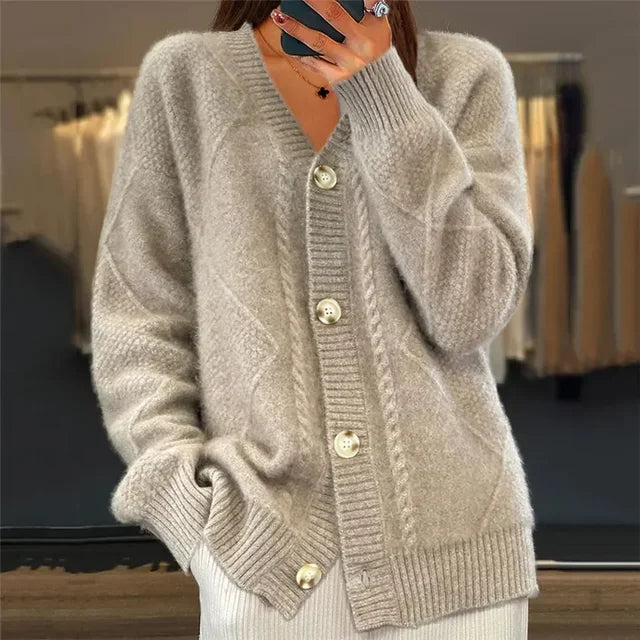 Evelyn Cardigan Femme en Cachemire – Gilet 100 % Cachemire Doux avec Boutons et Manches Longues
