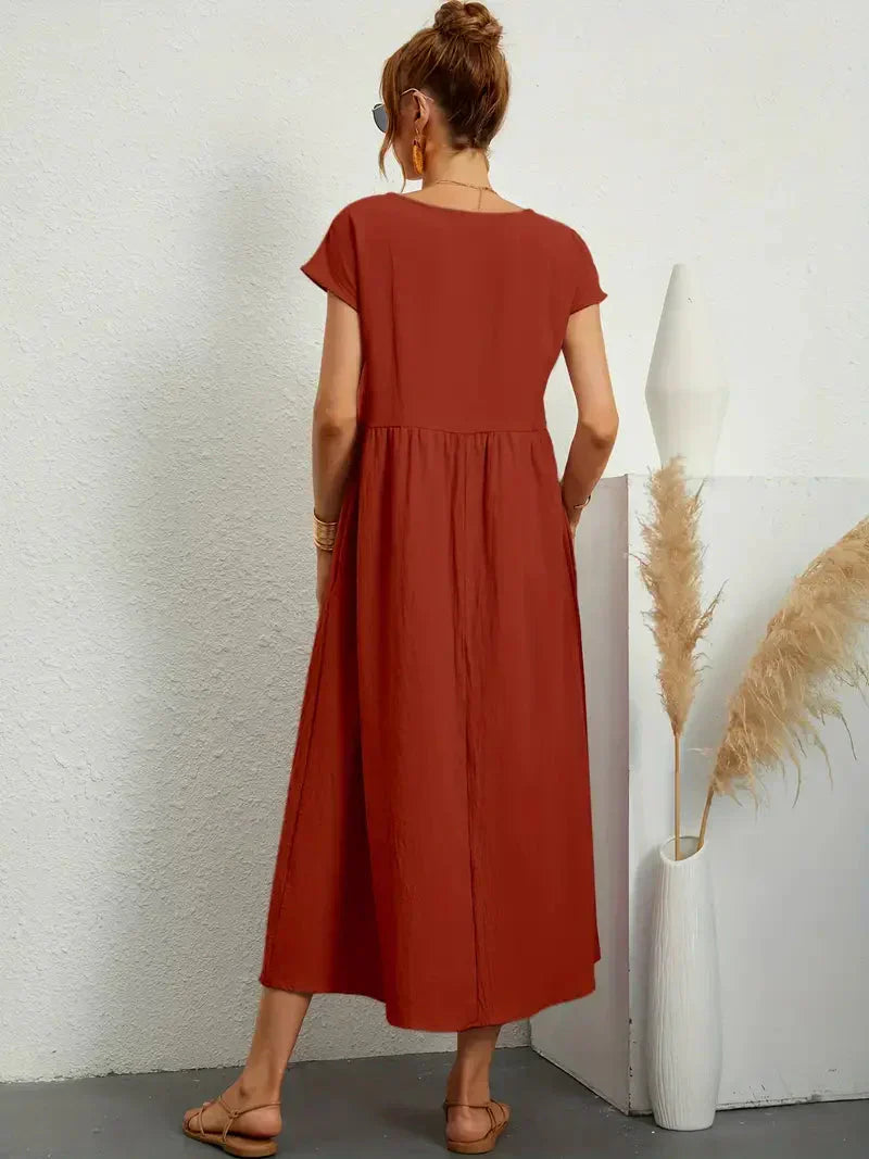 Hannah Women's Long Dress – Flowy Cotton Blend Summer Dress with Elegant Cut