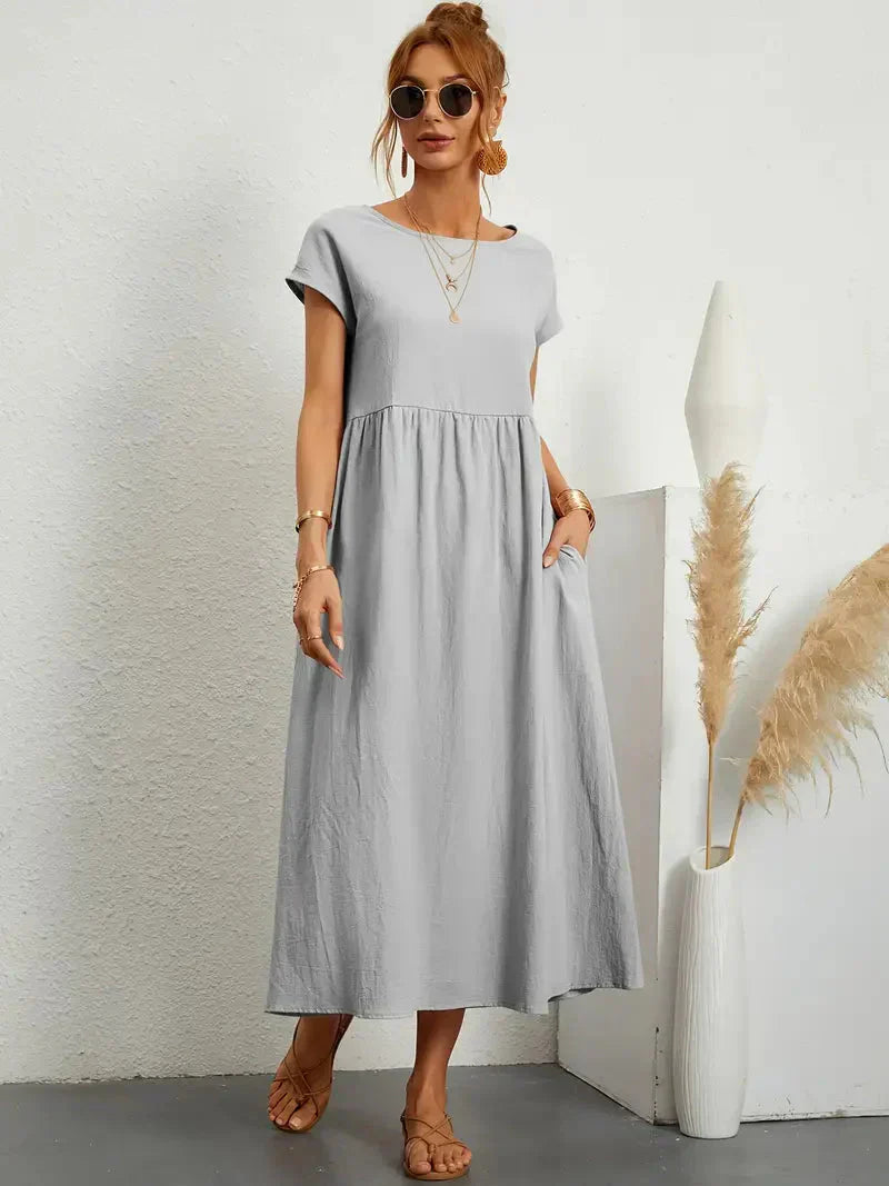 Hannah Women's Long Dress – Flowy Cotton Blend Summer Dress with Elegant Cut