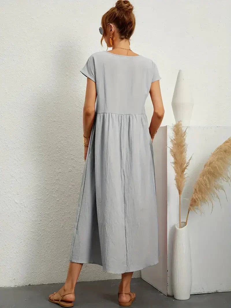 Hannah Women's Long Dress – Flowy Cotton Blend Summer Dress with Elegant Cut