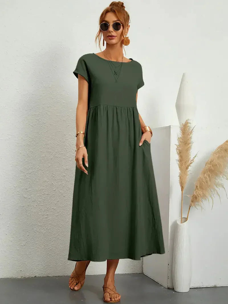Hannah Women's Long Dress – Flowy Cotton Blend Summer Dress with Elegant Cut