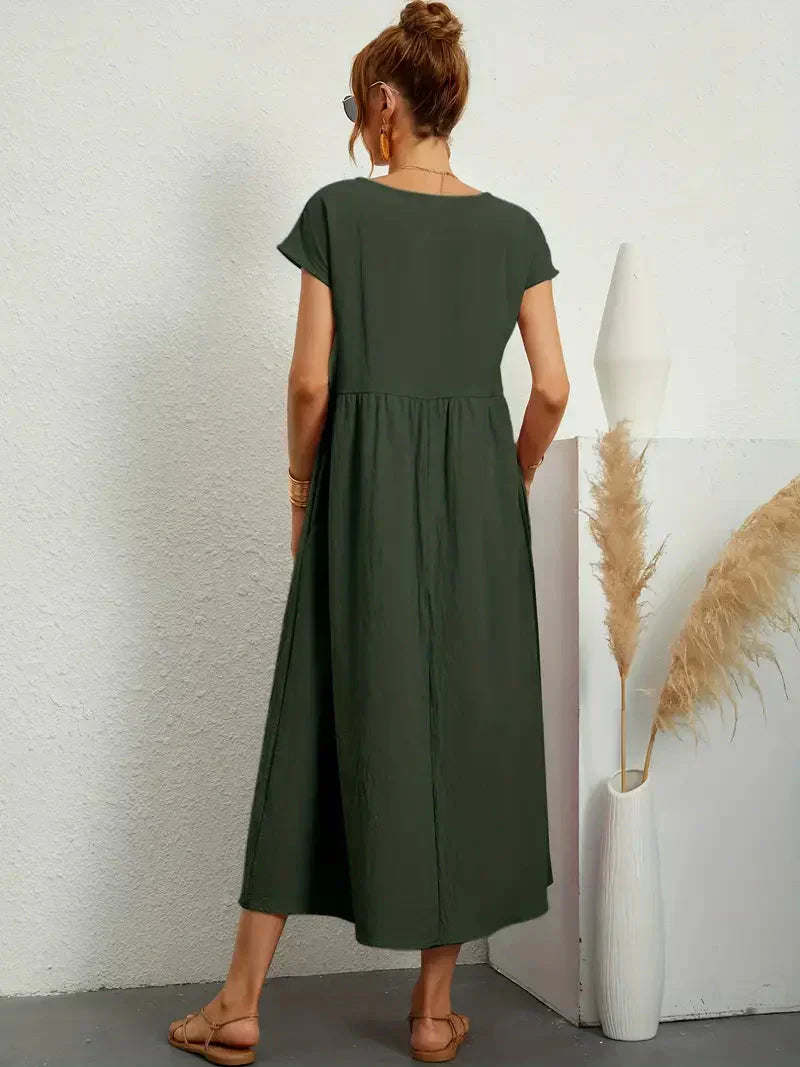 Hannah Women's Long Dress – Flowy Cotton Blend Summer Dress with Elegant Cut