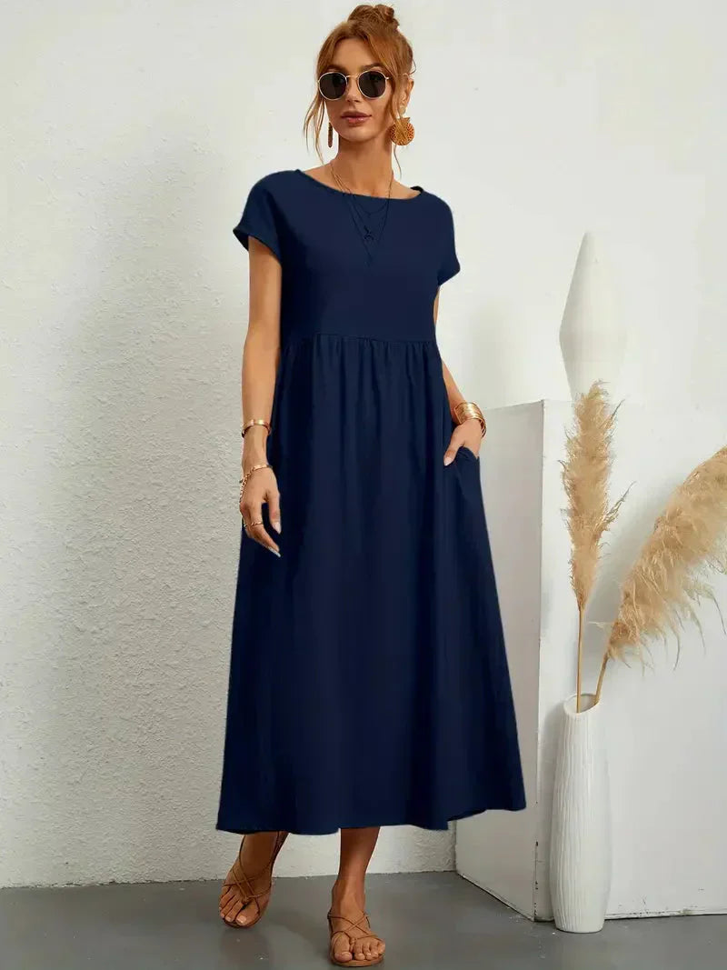 Hannah Women's Long Dress – Flowy Cotton Blend Summer Dress with Elegant Cut