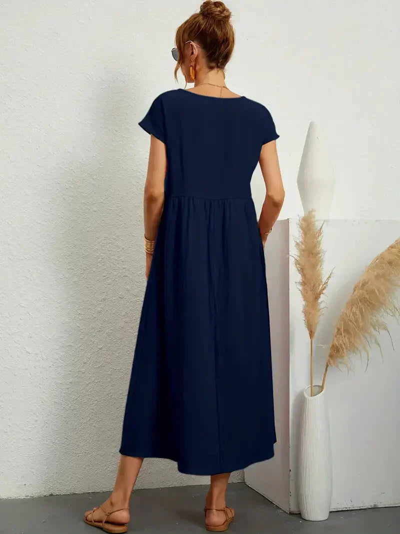 Hannah Women's Long Dress – Flowy Cotton Blend Summer Dress with Elegant Cut