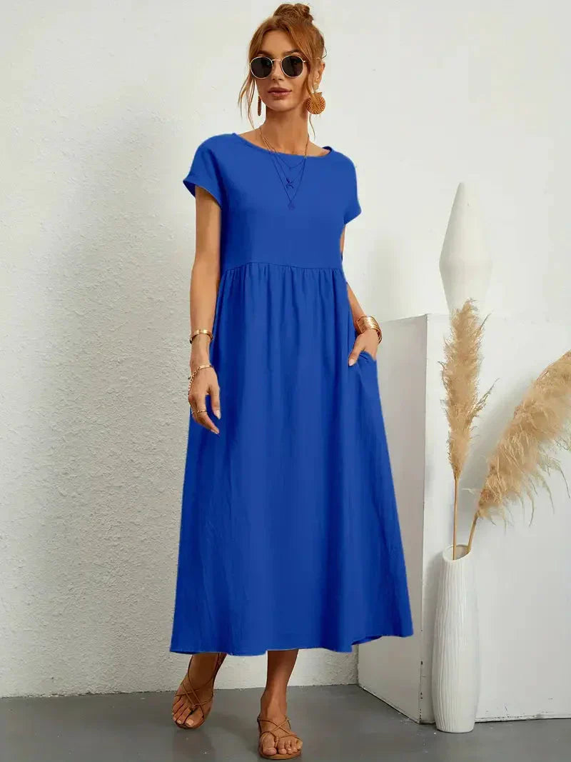 Hannah Women's Long Dress – Flowy Cotton Blend Summer Dress with Elegant Cut