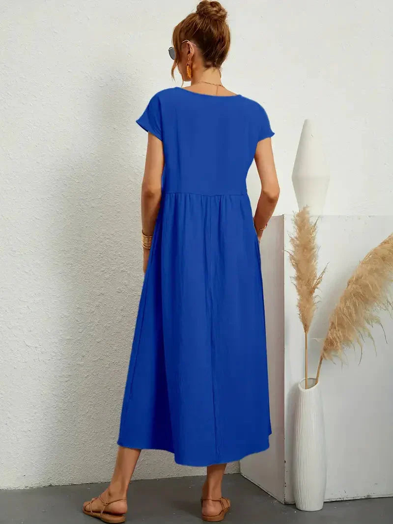 Hannah Women's Long Dress – Flowy Cotton Blend Summer Dress with Elegant Cut