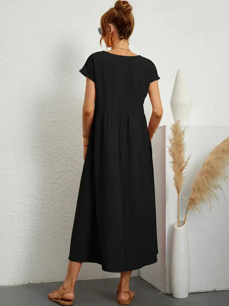 Hannah Women's Long Dress – Flowy Cotton Blend Summer Dress with Elegant Cut