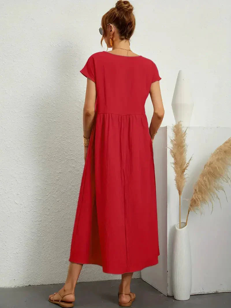 Hannah Women's Long Dress – Flowy Cotton Blend Summer Dress with Elegant Cut