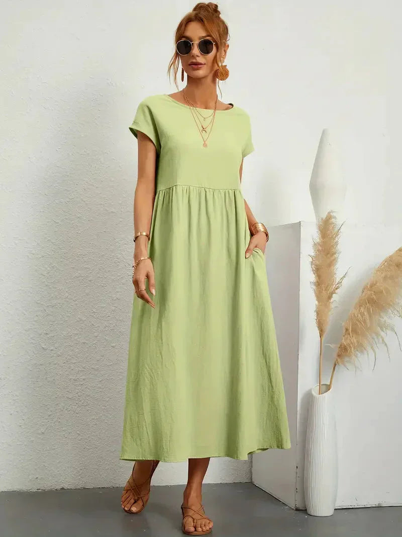 Hannah Women's Long Dress – Flowy Cotton Blend Summer Dress with Elegant Cut