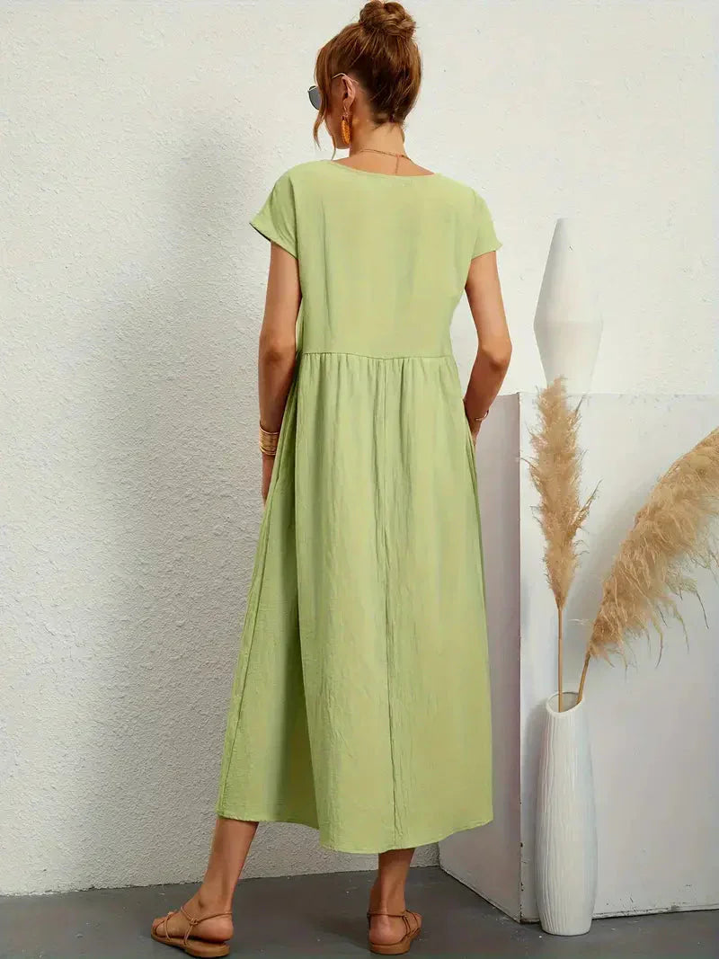 Hannah Women's Long Dress – Flowy Cotton Blend Summer Dress with Elegant Cut