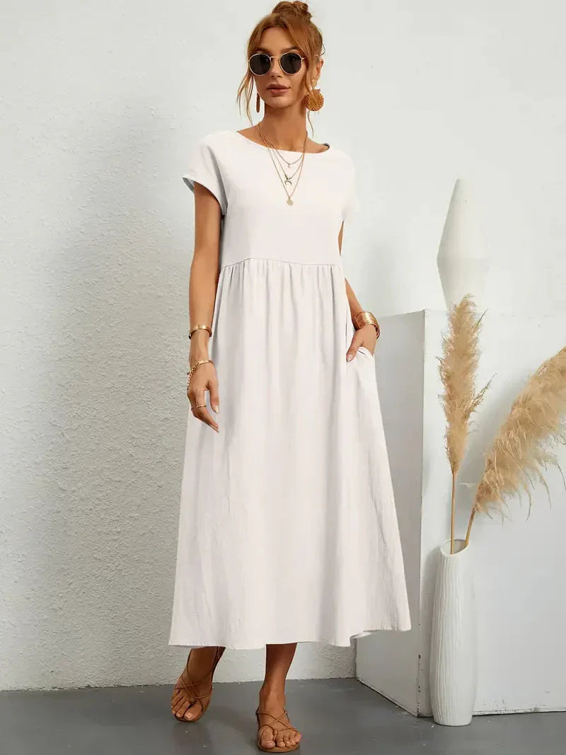 Hannah Women's Long Dress – Flowy Cotton Blend Summer Dress with Elegant Cut
